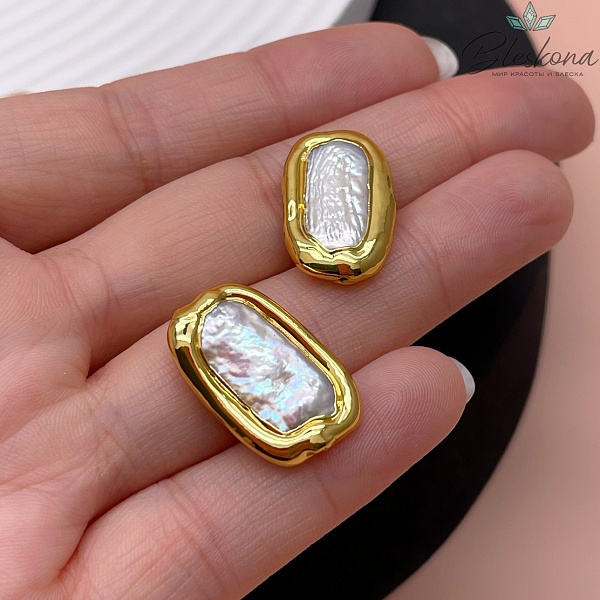 19*12 мм Цвет золото, Бусина  Жемчуг овал фриформ