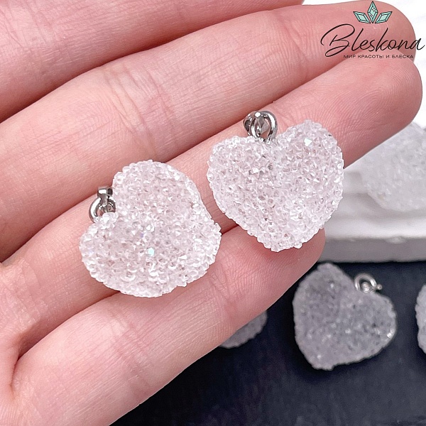 19*20 мм, Цвет серебро, Подвеска мармеладное сердце белое