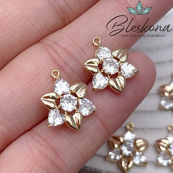 12,7*15,5мм Цвет золото, Подвеска цветок цирконы 