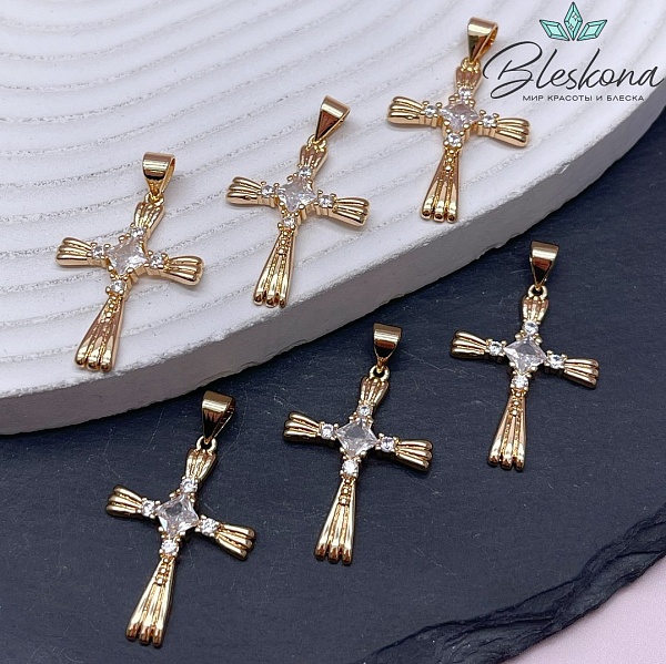 26,5*19 мм Цвет золото, Подвеска крест цирконы