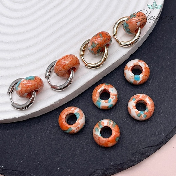 Бублик Агат белый оранжевые узоры (имитация) 15 мм