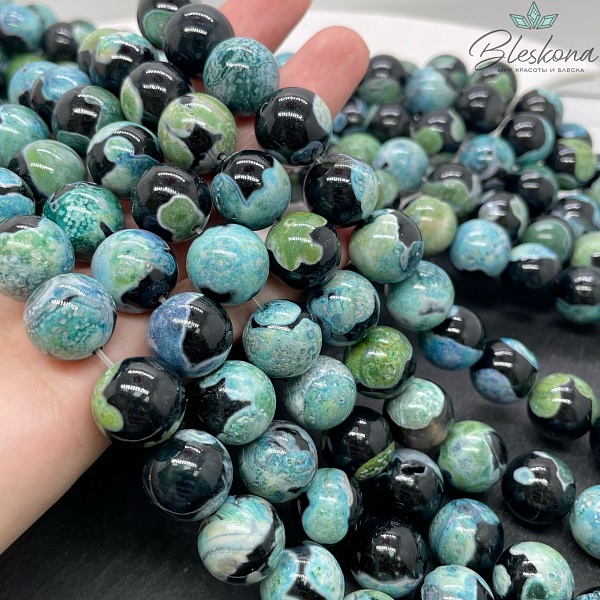Агат черный зеленые разводы (имитация) 14 мм