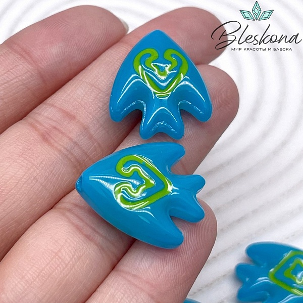 19,5*22 мм Бусина Рыбка голубая