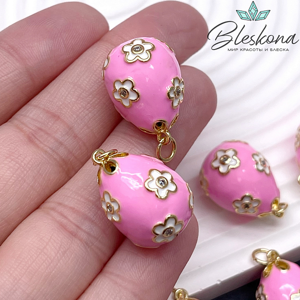 21*15 мм Цвет золото, Подвеска Яйцо фаберже розовое
