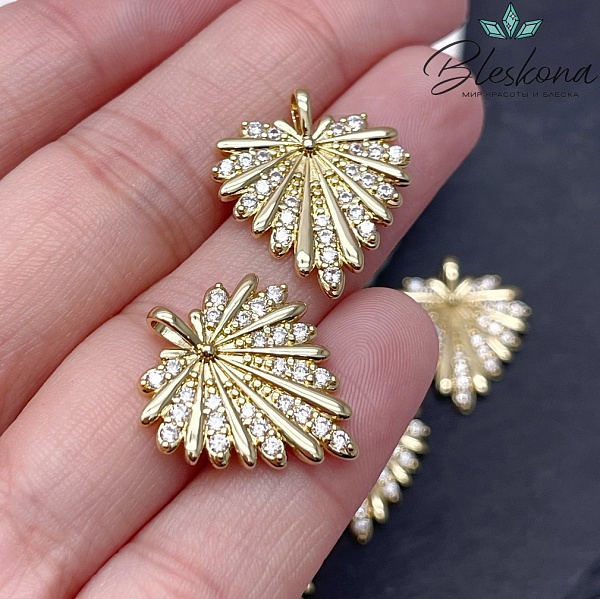 22*19 мм Цвет золото, Подвеска Лист цирконы 