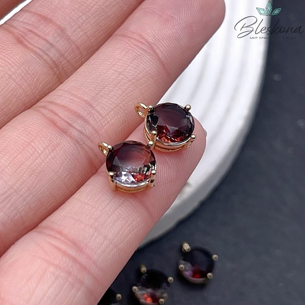 9 мм, цвет золото, Подвеска круг коричневый в обрамлении