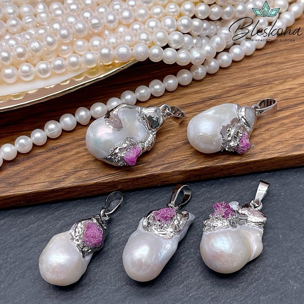 27*19 мм Цвет серебро, Подвеска Жемчуг Корунд