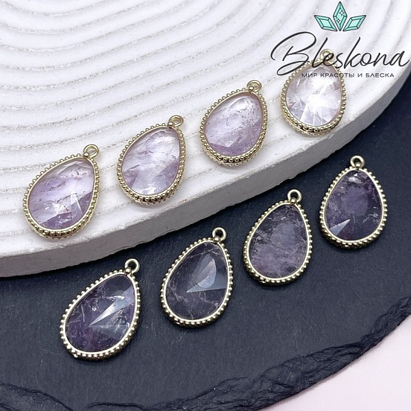 14,4*23мм, цвет золото ,Подвеска капля Лавандовый Аметист