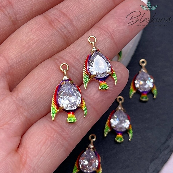 22*12 мм Цвет золото, Подвеска рыбка с цирконом