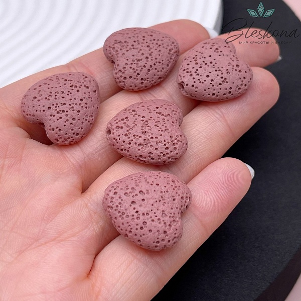Бусина сердце Лава Вулканическая розовое 20*19 мм