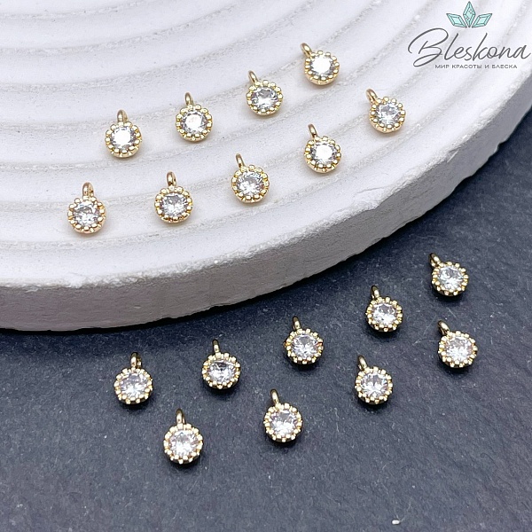 4 мм Цвет золото, Подвеска циркон в обрамлении конус