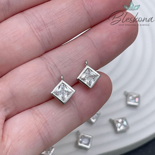11*9 мм Цвет серебро, Подвеска ромб большой циркон