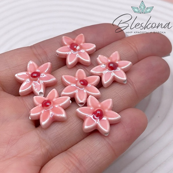 15*16 мм Керамика бусина цветок  розовый