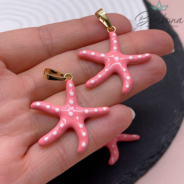 31,5*32 мм Цвет золото, Подвеска Морская звезда розовая эмаль