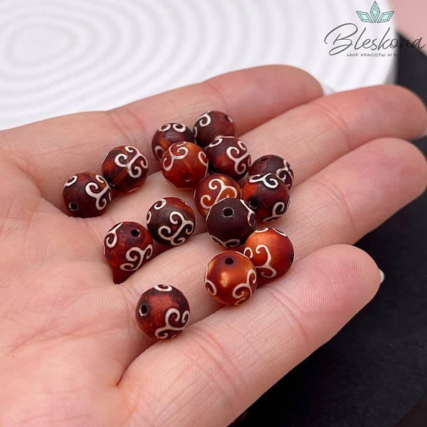 Бусина Дзи Вены Дракона коричневый шар 8 мм уп.15 шт.