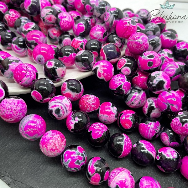Агат черный фуксия разводы (имитация) 14 мм