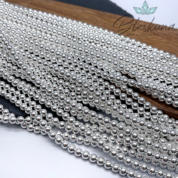 6 мм Гематин имитация, цвет светлое серебро 