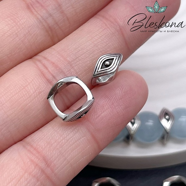 10 мм Цвет серебро, Бусина-разделитель квадрат 