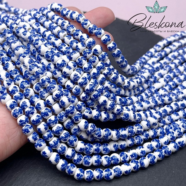 6 мм Керамика Бусина роспись гжель №1 