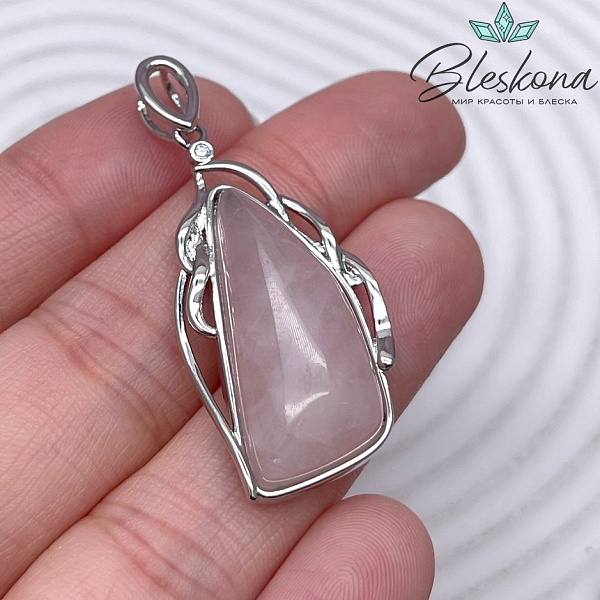 36,5*18 мм Цвет серебро, Подвеска Розовый кварц с цирконом