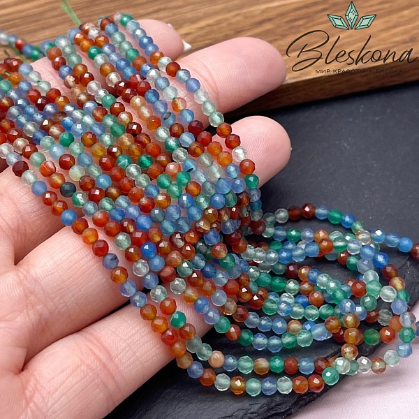 Агат тонированеный (микс) микроогранка ⌀3мм