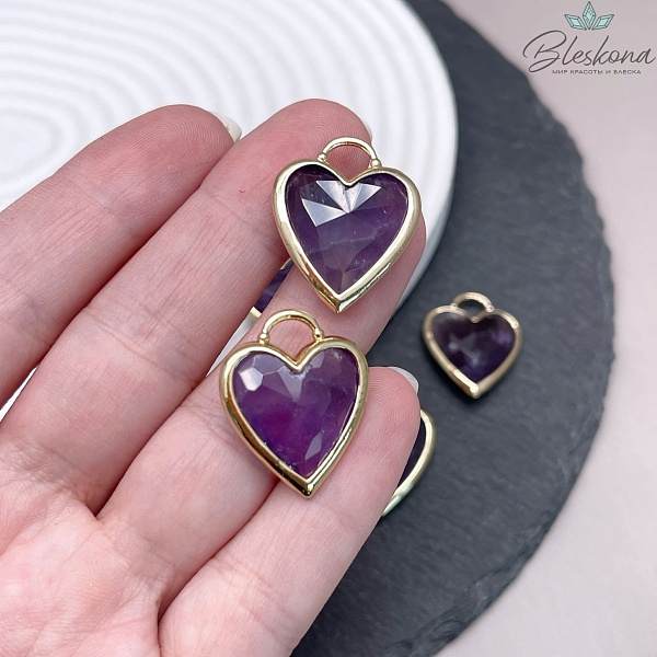 23,5*19 мм, цвет золото, Подвеска Сердце Аметист огранка