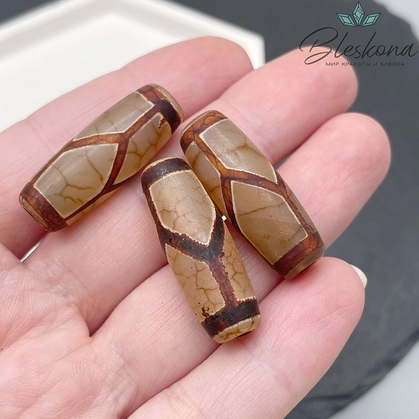 Бусина Дзи черепаха серо-коричневый бочонок 30*11 мм