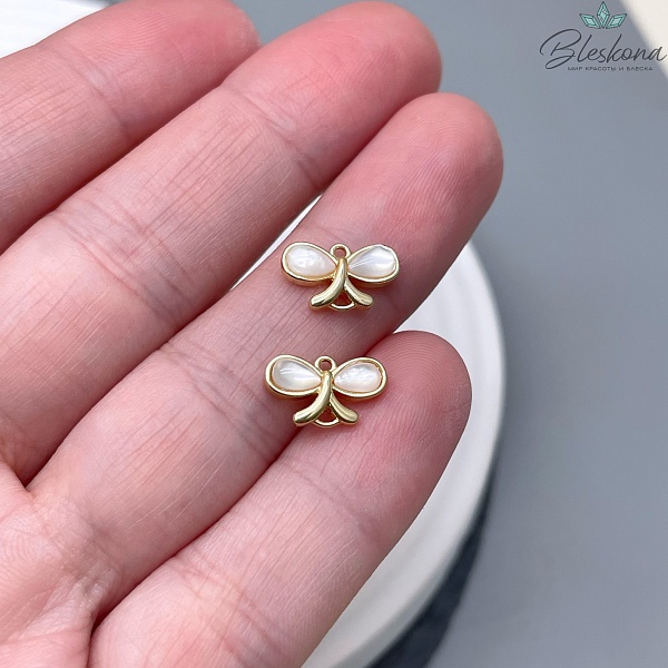 11,5*7мм Цвет золото, Коннектор Бабочка перламутр 