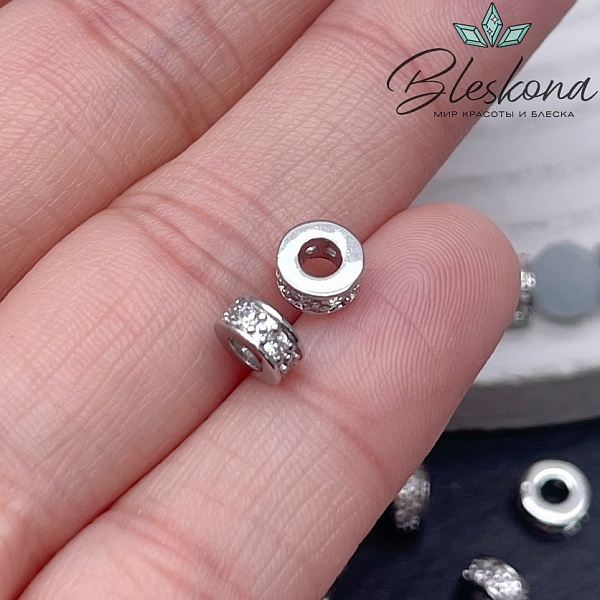 ⌀6,2мм Цвет серебро, Бусина - Разделитель стразы Люкс