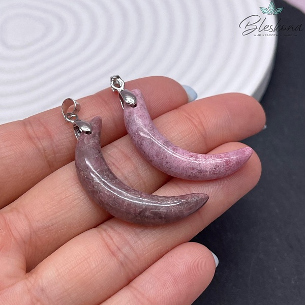 35,5*19,5 мм Цвет серебро, Подвеска полумесяц Родонит розовый