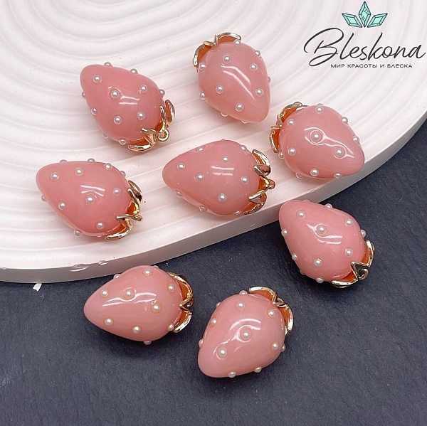 25*17 мм Цвет золото, Подвеска клубничка розовая