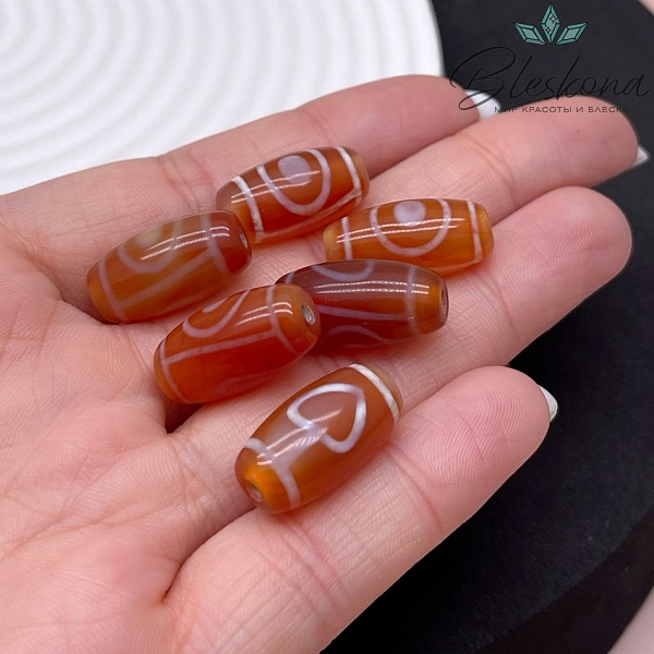 Бусина Дзи 1 глаз бело-коричневый бочонок №1 20*11 мм