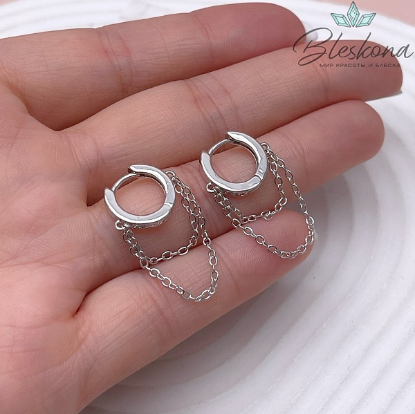 12*15 мм, цвет серебро, Швензы бублик Конго с цепочкой Люкс
