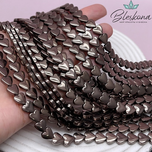 8 мм Гематин сердце объемное, цвет коричневый №1 (шоколадный)