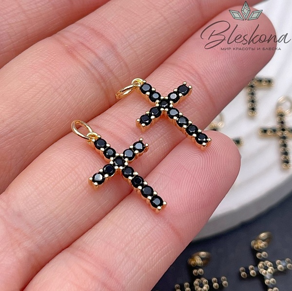 18,5*12,5 мм Цвет золото, Подвеска Крест черные цирконы 