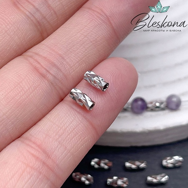 6*3 мм Цвет серебро, Бусина бочонок резная