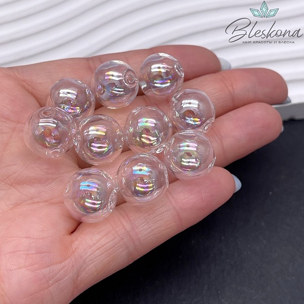 14 мм Бусина шар стекло прозрачное с переливом