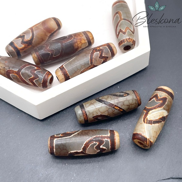 Бусина Дзи Лотос серо-коричневый бочонок 30*11 мм