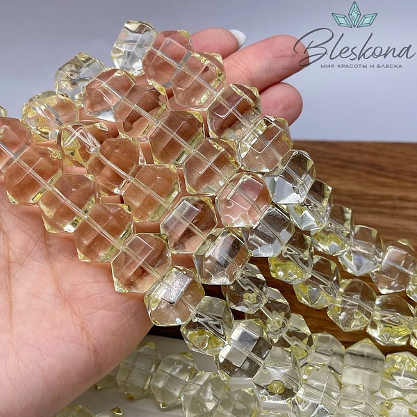 12*19 мм Бусины фриформ огранка, цвет бледно- желтый, стекло