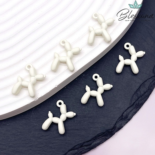 14*18 мм, Подвеска пудель белая эмаль матовая