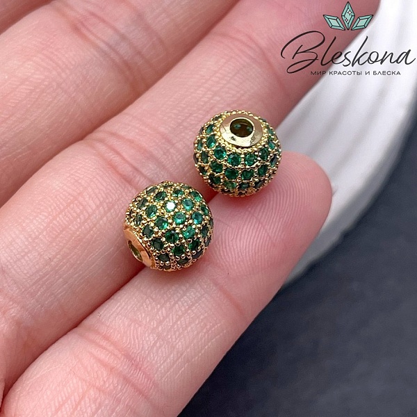 10 мм Бусина с цирконами, цвет золото