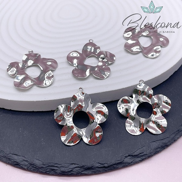 33,5*31,5 мм Цвет серебро, Подвеска цветок мятый