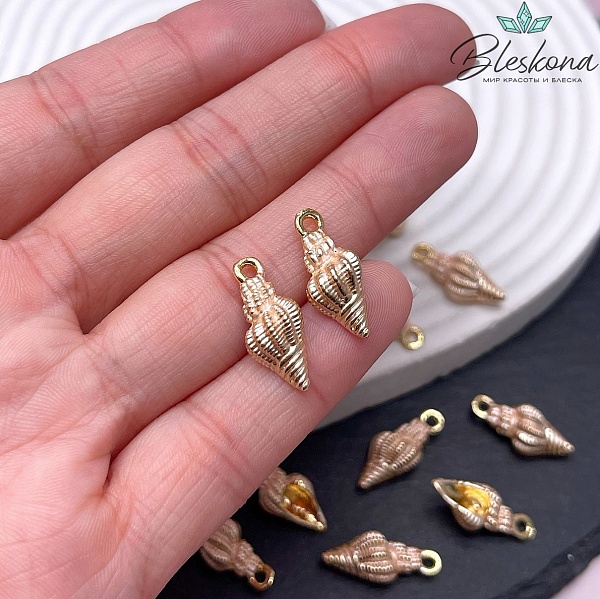 19*8,5 мм Цвет золото, Подвеска ракушка кремовая эмаль