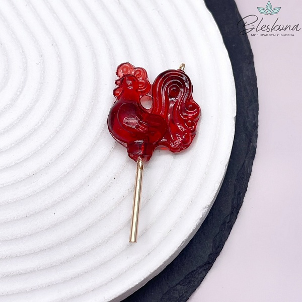50*25 мм, Цвет золото, Подвеска Петушок (Леденец) красный