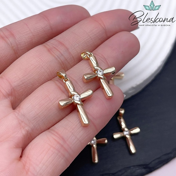 21*14 мм Цвет золото, Подвеска крест циркон 