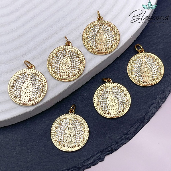 19,5мм Цвет золото, Подвеска крылья ангела цирконы  