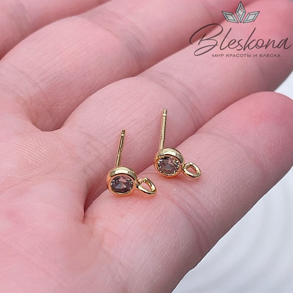 4 мм Цвет золото, Пусеты круг циркон