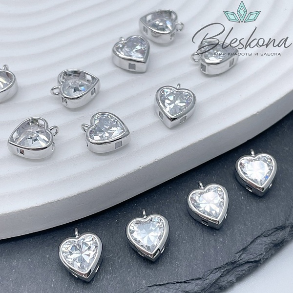 12*10 мм Цвет серебро, Подвеска сердце циркон 