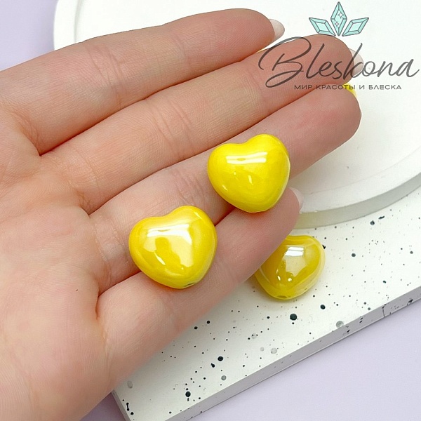 17 мм Бусина сердце, керамика цвет желтый