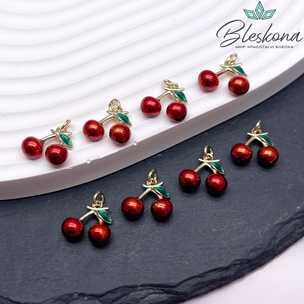 11,5*12 мм Цвет золото, Подвеска вишня эмаль 